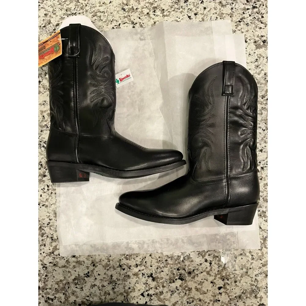 Laredo Men’s 10.5 D Black Leather Western Cowboy Boots NWT Original Box